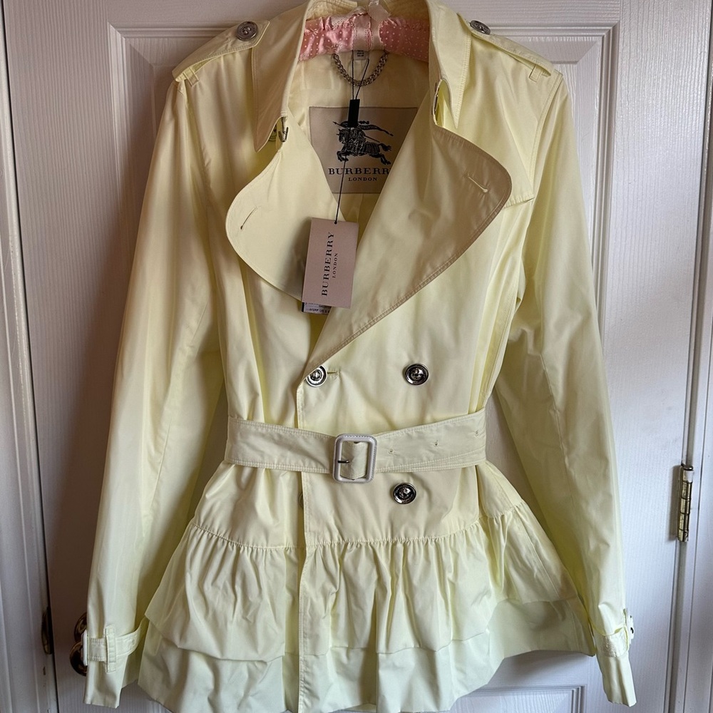 Burberry Women’s Sherbet (yellow) Ruffle Belted Rain Coat US 12 NEW WITH TAGS!!